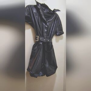 Black Leather Short-Sleeve Romper